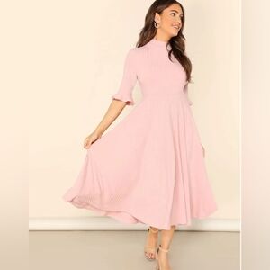 EUC•Verdusa Women's Elegant Ribbed Knit, Bell Sleeve, Flare Midi Dress•Medium•🩷